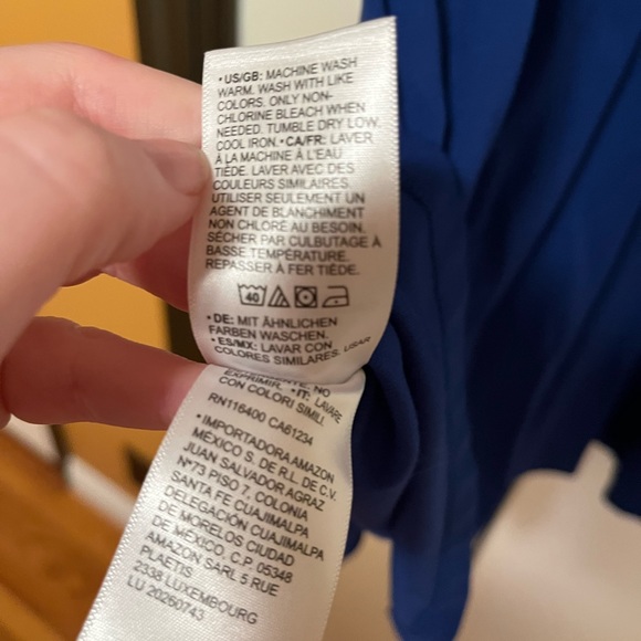 Lark & Ro Solid Royal Blue A-Line Dress V Neck 3/4 Sleeves Skater Fit and Flare - Picture 7 of 7